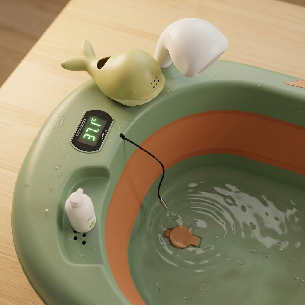 BAÑERA PLEGABLE PARA BEBÉ CON TERMÓMETRO