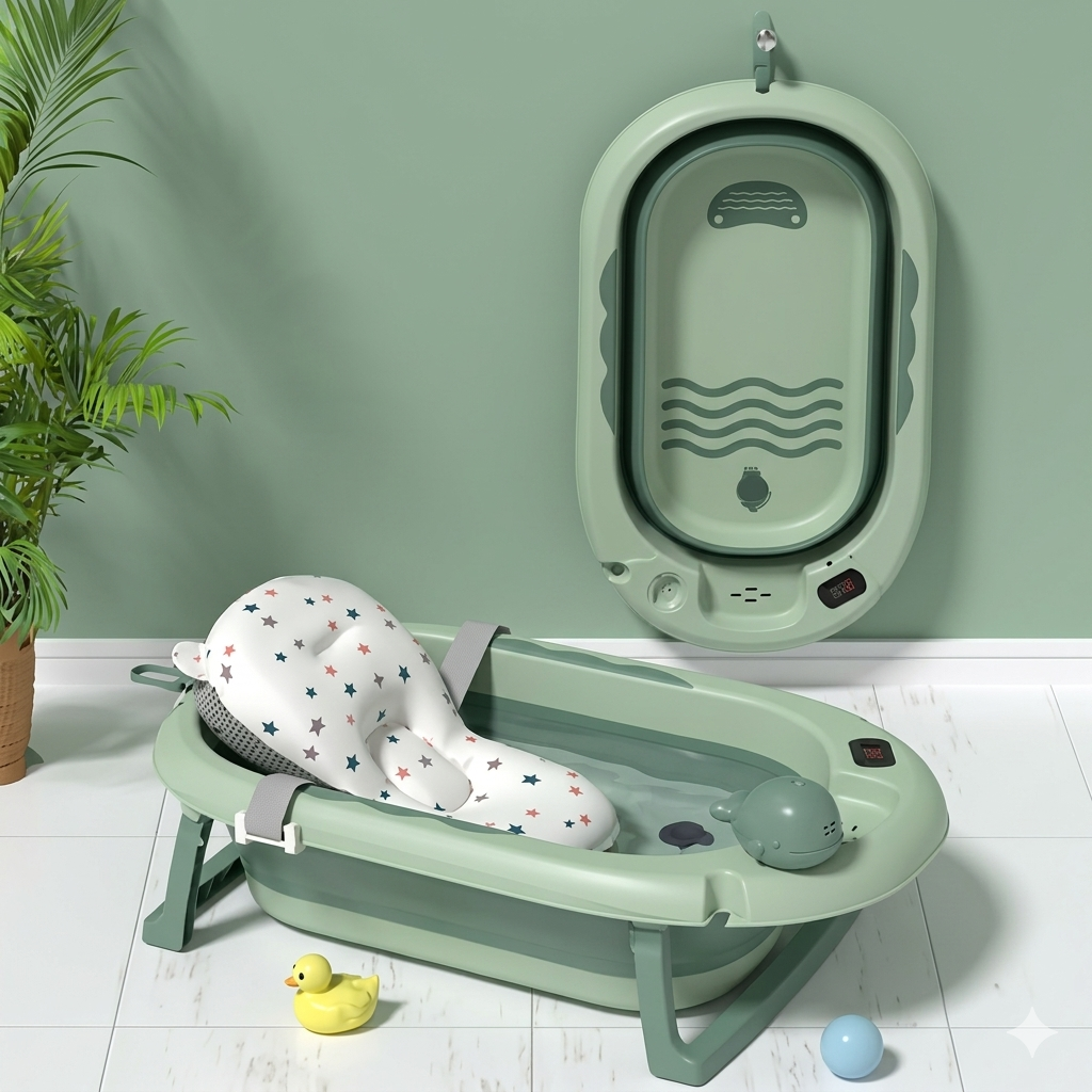 BAÑERA PLEGABLE PARA BEBÉ CON TERMÓMETRO